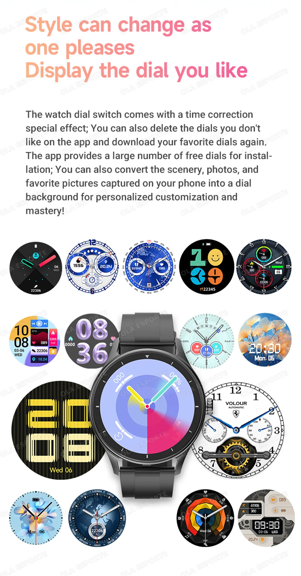 Montre Connectée Ola Esporte — OLED 1,44", BT 5.2, Suivi Santé Complet, Appels Bluetooth, Assistant Vocal, 5 Jours, 7 Styles | TechNova X