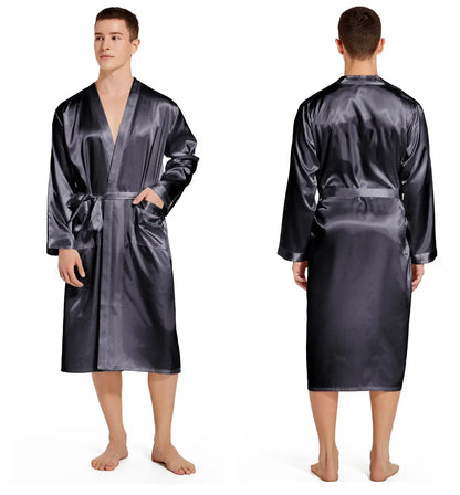 Kimono Peignoir Satin Homme — Robe de Chambre Ample Col en V