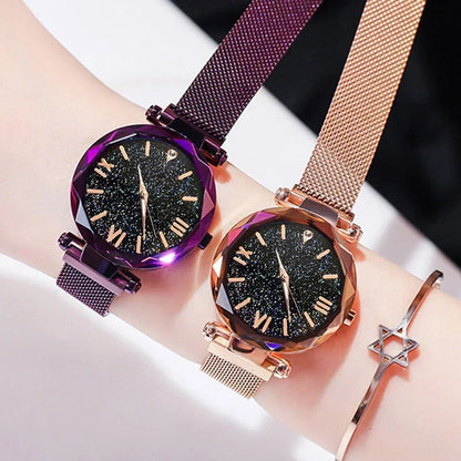 Montre Quartz Femme RUNERR — Cadran Ciel Étoilé 33 mm, Bracelet Magnétique Maille Acier Ajustable, Lumineux, 5 Coloris | TechNova X