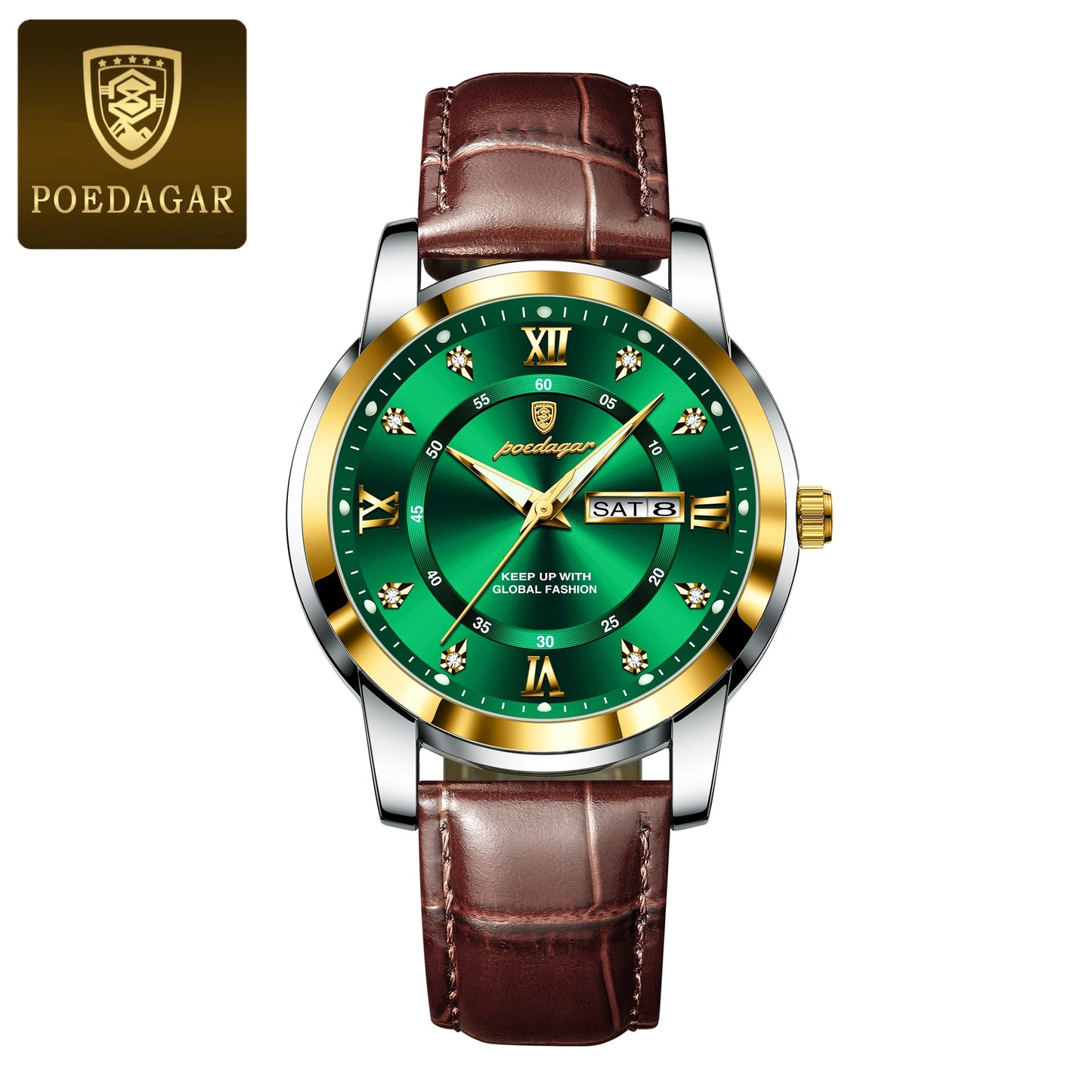 Montre Homme POEDAGAR 936L — Quartz, Bracelet Cuir, Lumineux, Date & Semaine