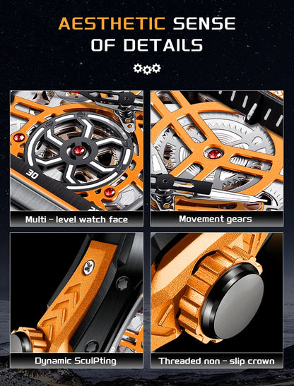 Montre Mécanique Automatique Homme LIGE — Squelette Tourbillon, Boîtier Carré, Étanche 3 ATM, 4 Coloris | TechNova X