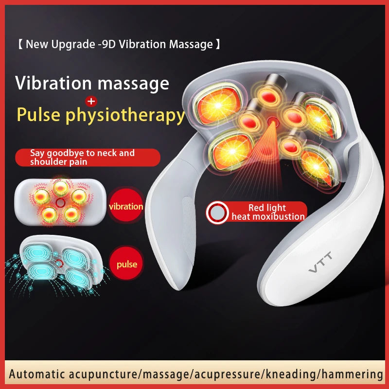 Electric Neck Massager with Heat, Cordless Shoulder Cervical Pain Relief, Portable Muscle Massage