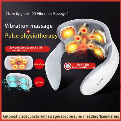 Electric Neck Massager with Heat, Cordless Shoulder Cervical Pain Relief, Portable Muscle Massage