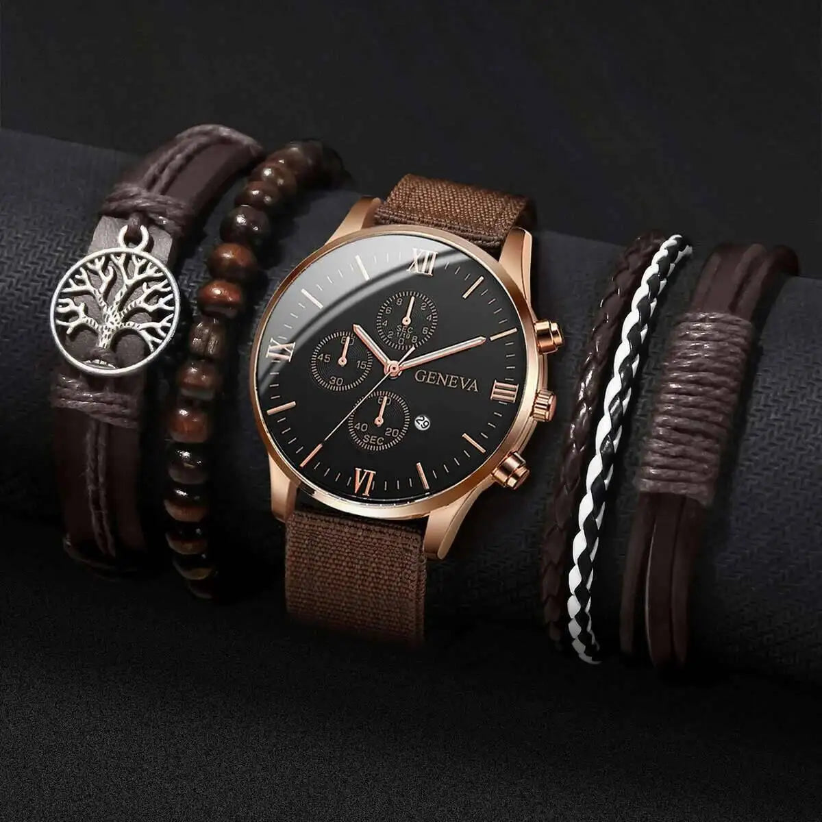 Montre Homme Quartz — Cadran Chiffres Romains + 3-4 Bracelets Interchangeables Cuir & Nylon