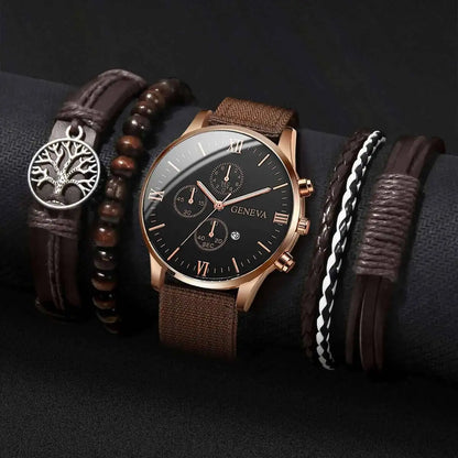 Montre Homme Quartz — Cadran Chiffres Romains + 3-4 Bracelets Interchangeables Cuir & Nylon
