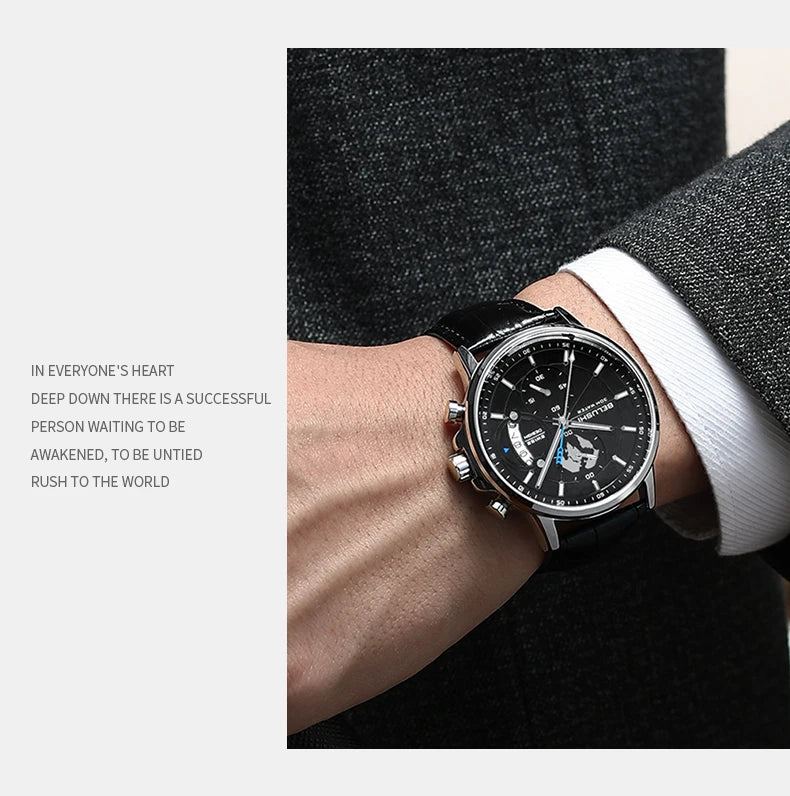 Montre Homme CHENXI B-576 — Chronographe Quartz, Bracelet Cuir, Aiguilles Lumineuses