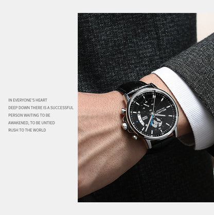 Montre Homme CHENXI B-576 — Chronographe Quartz, Bracelet Cuir, Aiguilles Lumineuses