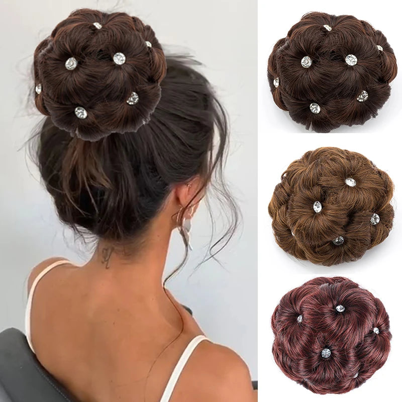 Chignon Bouclé Synthétique Clip-In AOSI Queen — Fibre Haute Température, Postiche Beignet Neuf Fleurs, 7 Couleurs | TechNova X