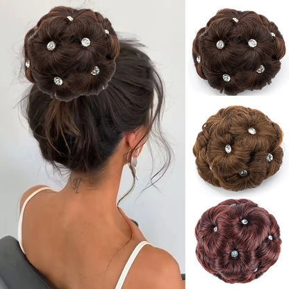 Chignon Bouclé Synthétique Clip-In AOSI Queen — Fibre Haute Température, Postiche Beignet Neuf Fleurs, 7 Couleurs | TechNova X