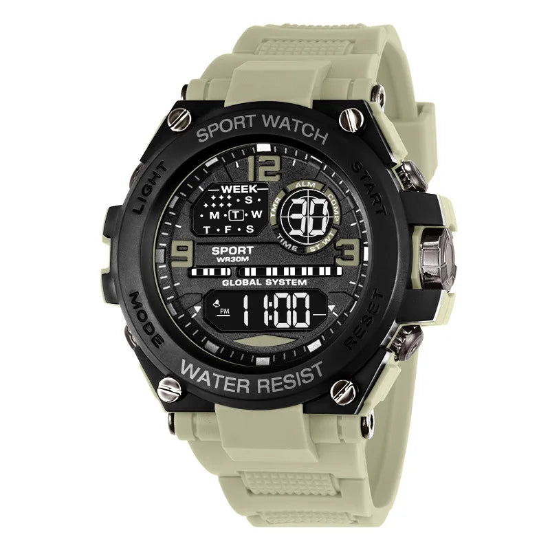 Montre électronique de sports de plein air pour hommes, réveil lumineux, montre à grand cadran
