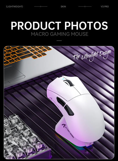 Souris de jeu sans fil Attack Shark V3 PRO, tri-mode 2.4G/BT/filaire, ultra-légère, PAW3311, 26000 DPI
