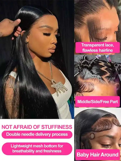 Perruque Cheveux Humains Lace Front HD — 13x4 / 13x6 / 5x5 | Densité 250% | 16-42 Pouces | Sans Colle