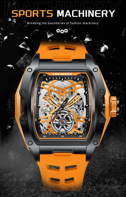 Montre Mécanique Automatique Homme LIGE — Squelette Tourbillon, Boîtier Carré, Étanche 3 ATM, 4 Coloris | TechNova X