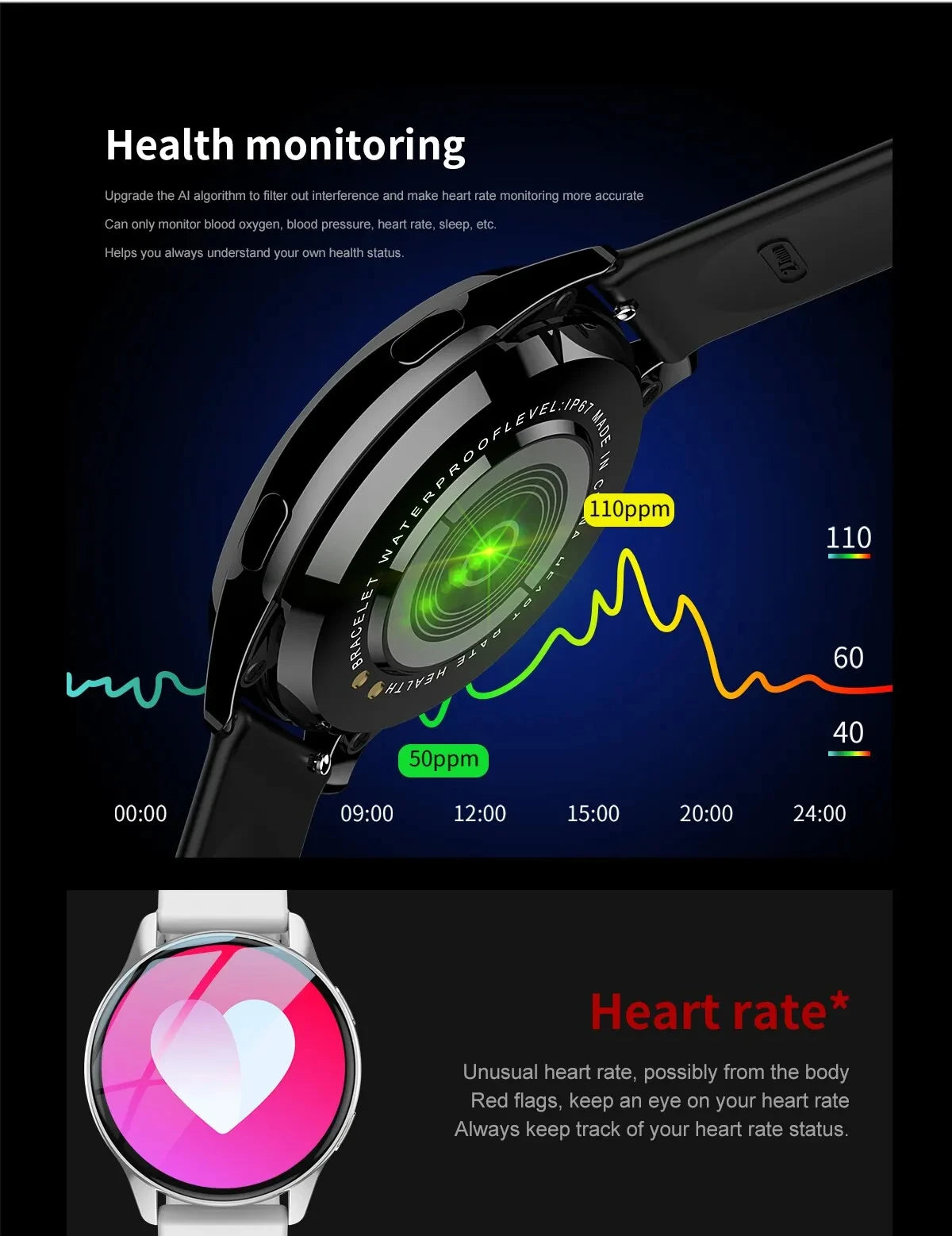 Smartwatch LIGE 0392 — Bluetooth 5.0, Appels, IP68, Charge Magnétique, Cadran Personnalisable