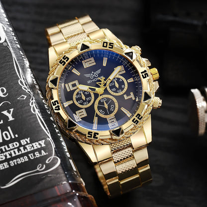 Montre Homme Quartz Grand Cadran — Bracelet Alliage Doré, Chiffres Arabes, Style Rock Luxe