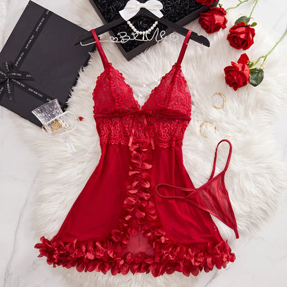 Robe Lingerie Sexy Dentelle — Chemise de Nuit Mini avec G-String
