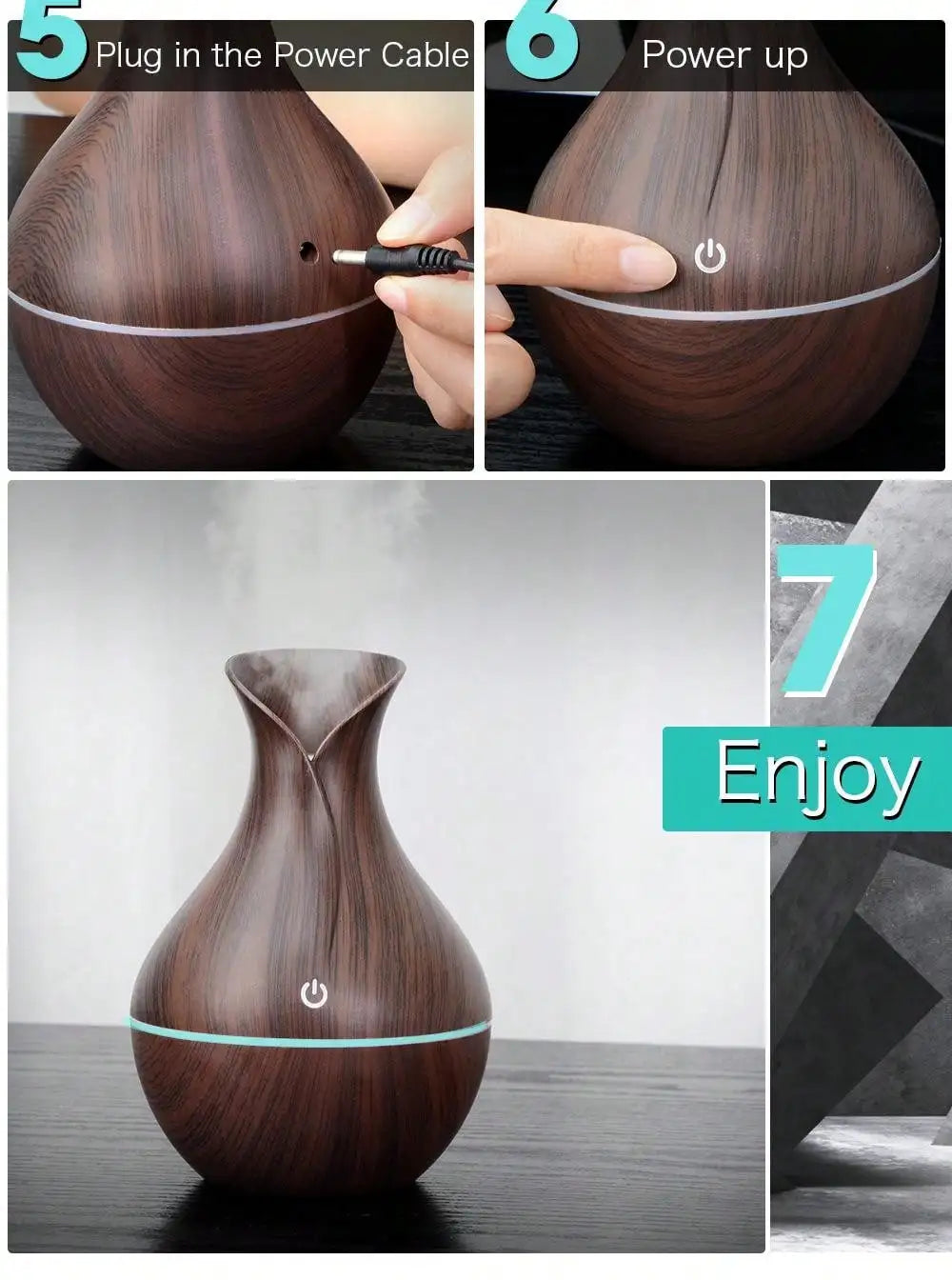 Humidificateur Diffuseur USB 200ml — Brume Fine, Huiles Essentielles & Veilleuse LED