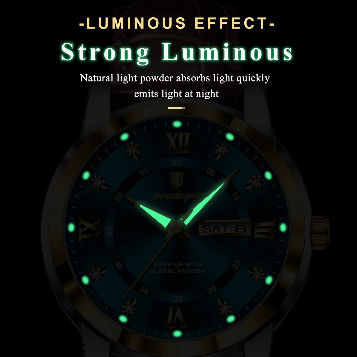 Montre Homme POEDAGAR 936L — Quartz, Bracelet Cuir, Lumineux, Date & Semaine
