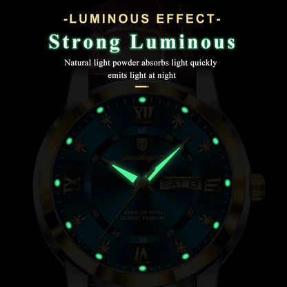 Montre Homme POEDAGAR 936L — Quartz, Bracelet Cuir, Lumineux, Date & Semaine