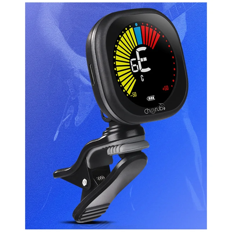 Accordeur de guitare Cherub supérieur, accordeur multifonction à clipser avec écran couleur LED pour violon ukulélé Rechargeable