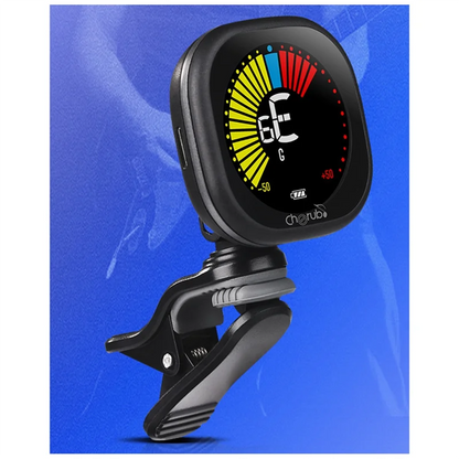 Accordeur de guitare Cherub supérieur, accordeur multifonction à clipser avec écran couleur LED pour violon ukulélé Rechargeable