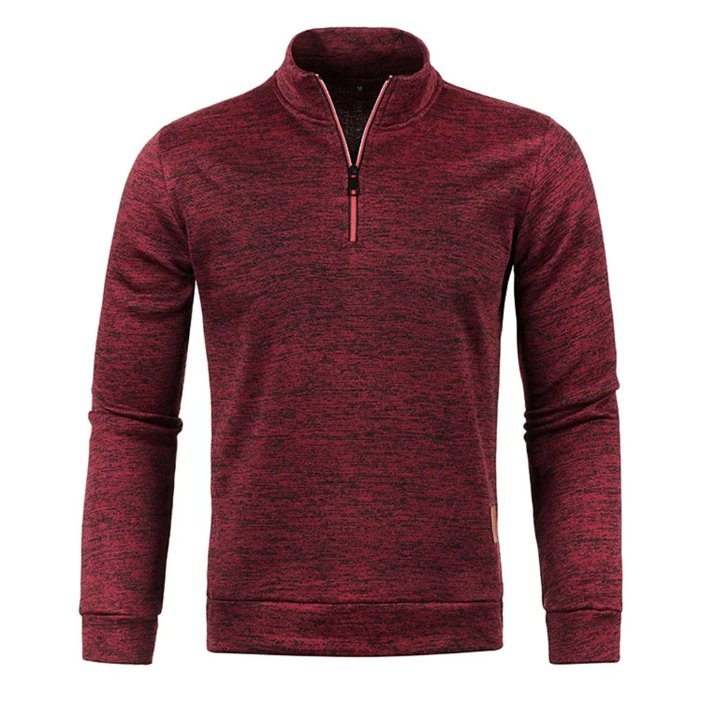 Pull à col roulé avec fermeture éclair pour homme, sweat-shirt d'extérieur, pull à demi-fermeture éclair, vêtements solides, PVD, printemps, automne