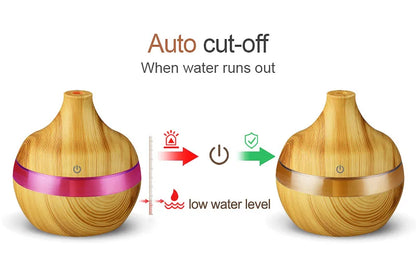 Humidificateur Ultrasonique 300ml Design Bois — LED 7 Couleurs, Commande Tactile & USB 5V