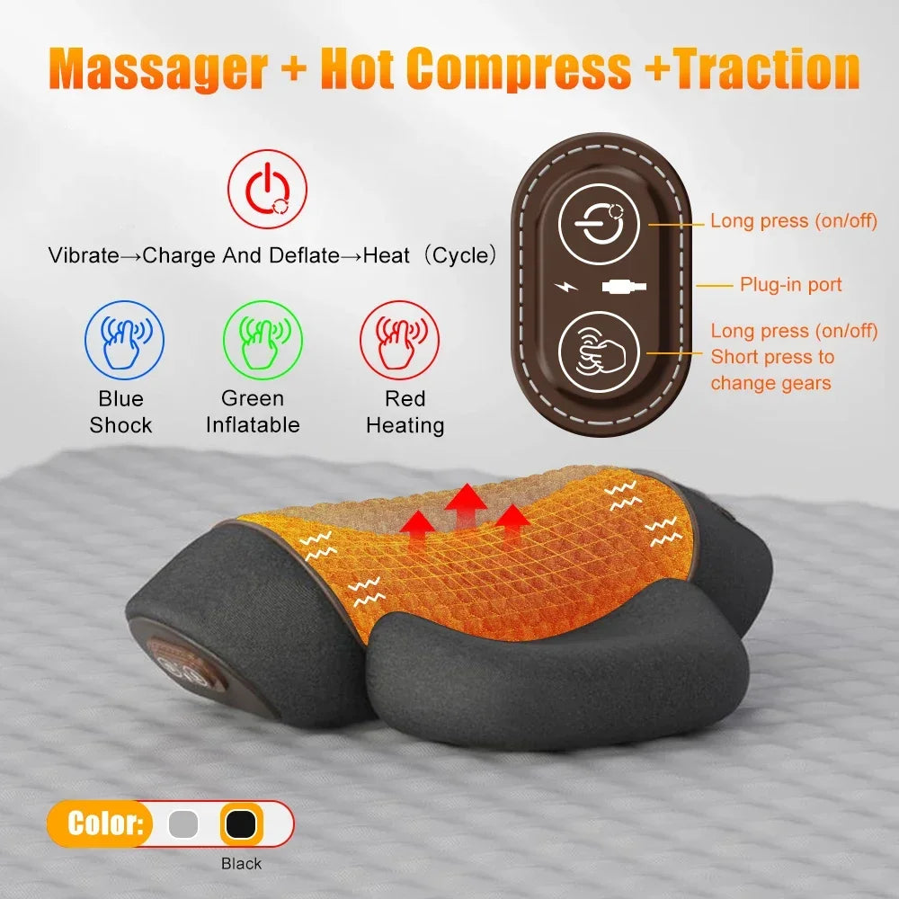 Electric Neck Massager Pillow Cervical Stretcher Heating Vibration Massage Back Orthopedic Traction Sleeping Pillows Support