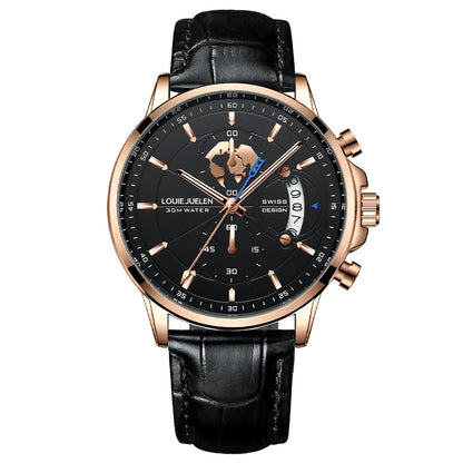 Montre Homme CHENXI B-576 — Chronographe Quartz, Bracelet Cuir, Aiguilles Lumineuses