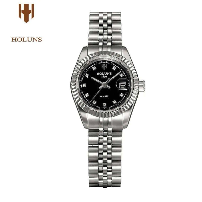 Montre Femme Luxe Diamant — Quartz Acier Inoxydable, Étanche 5 ATM
