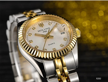 Montre Femme Luxe Diamant — Quartz Acier Inoxydable, Étanche 5 ATM