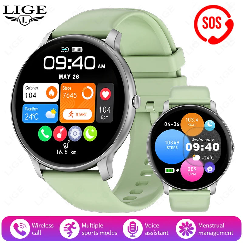 Smartwatch LIGE 2025 — Bluetooth 5.3, Écran 1,39", Santé 24h, IP68