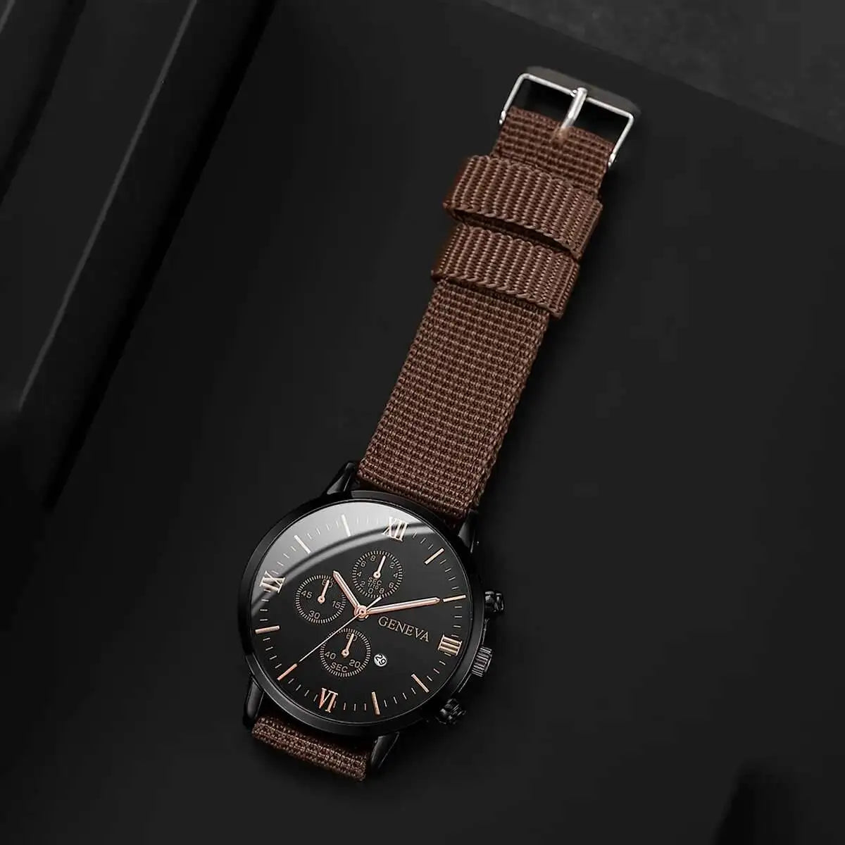 Montre Homme Quartz — Cadran Chiffres Romains + 3-4 Bracelets Interchangeables Cuir & Nylon