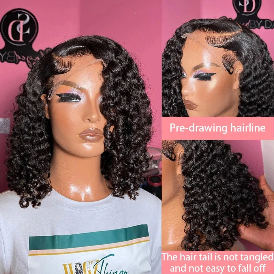 Vague profonde 13x4 dentelle frontale Bob perruque 200% densité perruques de cheveux humains brésilien pré plumé cheveux vierges vague d'eau Invisible dentelle perruque