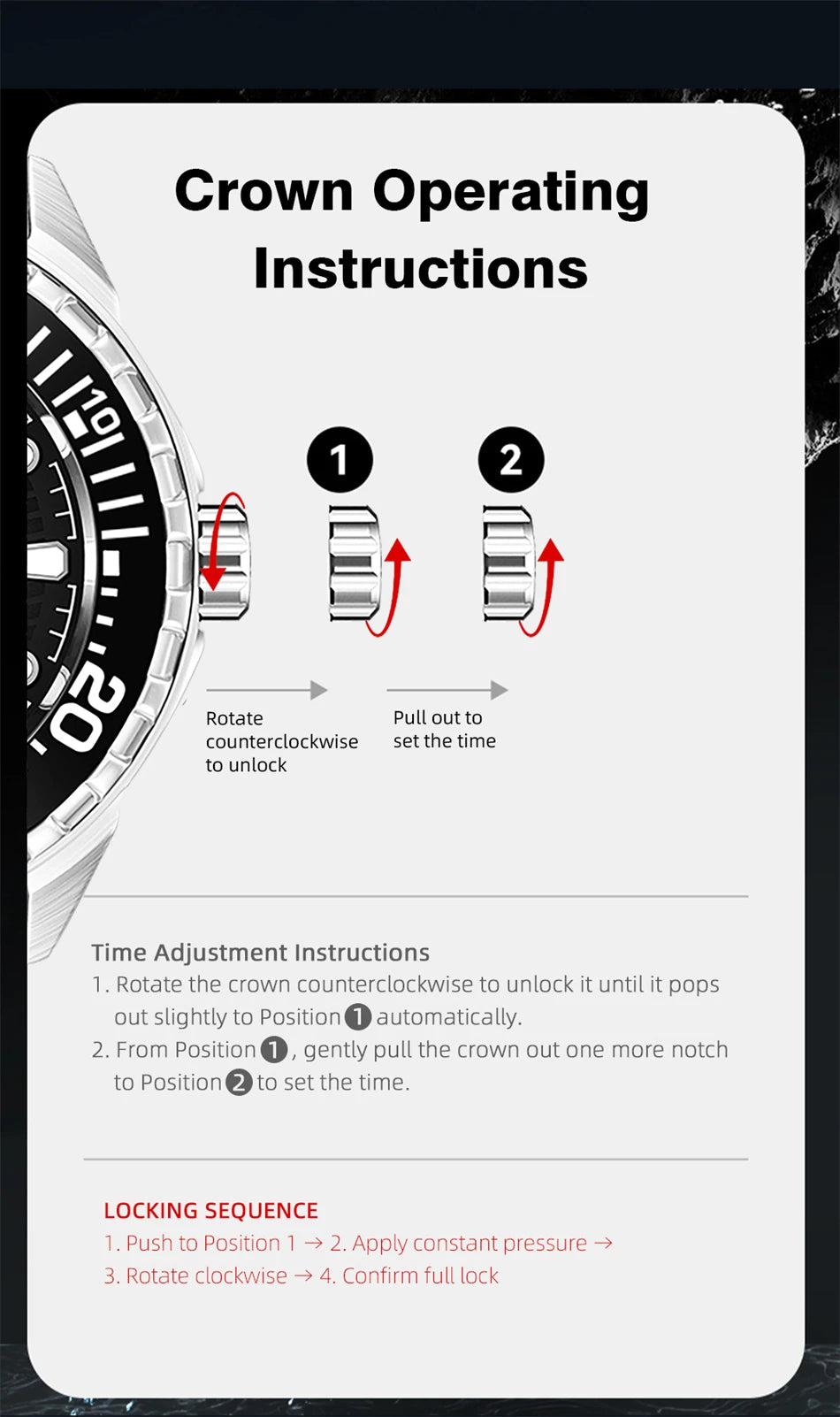Montre Plongée NORTH EDGE TRITON — Solaire, Quartz, Acier 316L, Étanche 300M