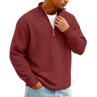 Sweat Col Polo Homme — Manches Longues, Fermeture Éclair, Coupe Ample | Automne-Hiver