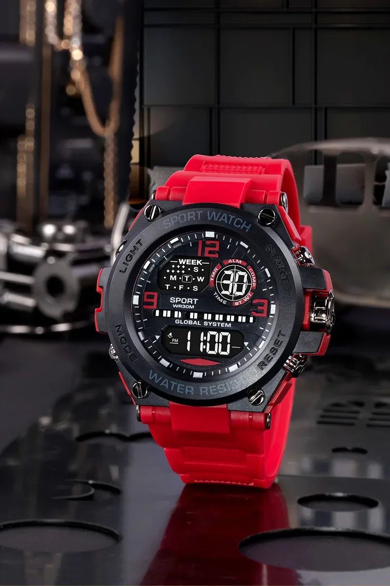Montre Sport Digitale YIKAZE A69270 — Grand Cadran 56mm, LED, Chronomètre, Alarme, 3 ATM