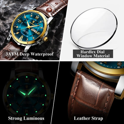Montre Homme POEDAGAR 936L — Quartz, Bracelet Cuir, Lumineux, Date & Semaine