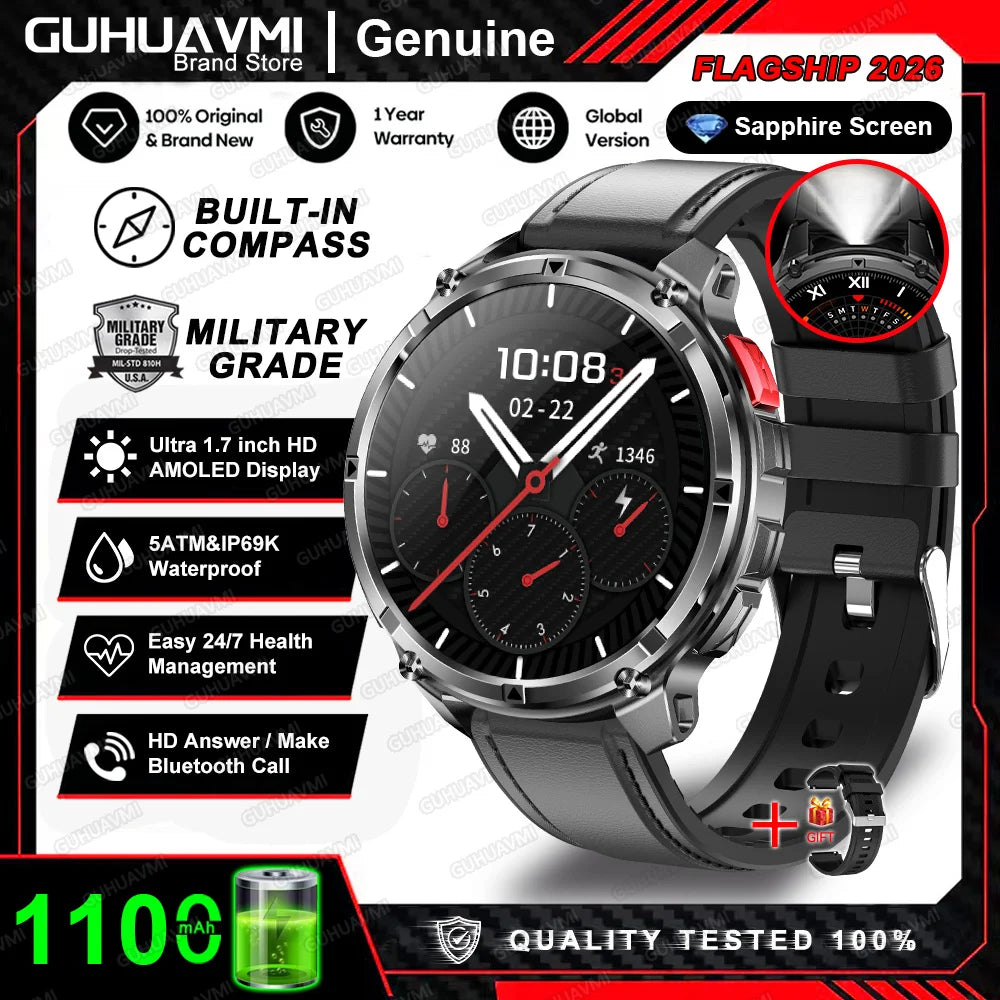 Smartwatch GPS GUHUAVMI T-Rex3 Pro 2026 — AMOLED 1,7", 1100mAh, 10 ATM, 100+ Sports, 15 Variantes