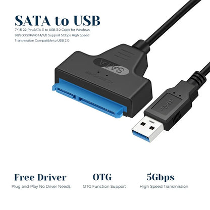 Adaptateur USB vers SATA, câble convertisseur USB 3.0 2.0 vers SATA pour disque dur SSD HDD 2.5 pouces, accessoires d'adaptateur externe
