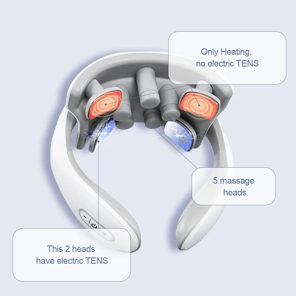 Smart Electric Neck and Back Massager, Rechargeable TENS, Hot Compression Massage, Cervical Vertebra Relaxation, Pain Kneading Therapy