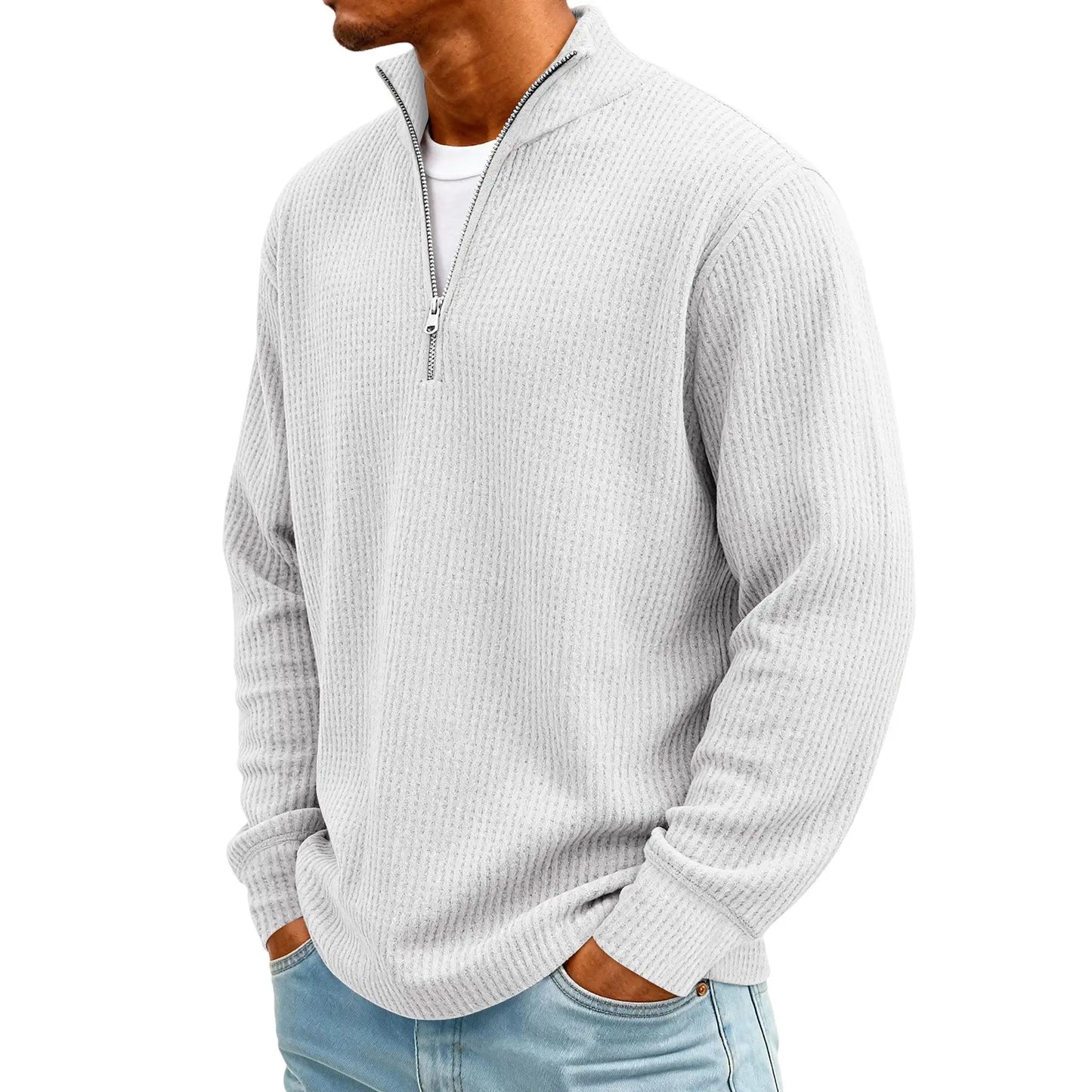 Sweat Col Polo Homme — Manches Longues, Fermeture Éclair, Coupe Ample | Automne-Hiver