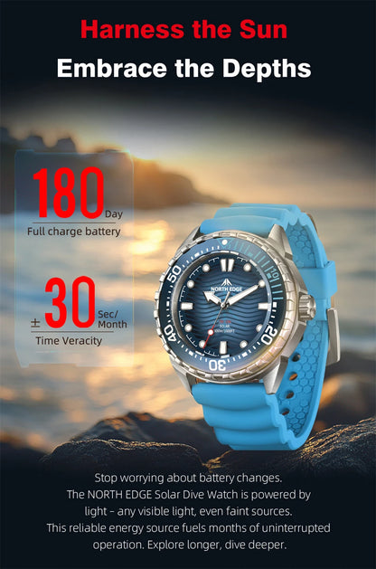 Montre Plongée NORTH EDGE TRITON — Solaire, Quartz, Acier 316L, Étanche 300M
