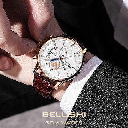 Montre Homme CHENXI B-576 — Chronographe Quartz, Bracelet Cuir, Aiguilles Lumineuses