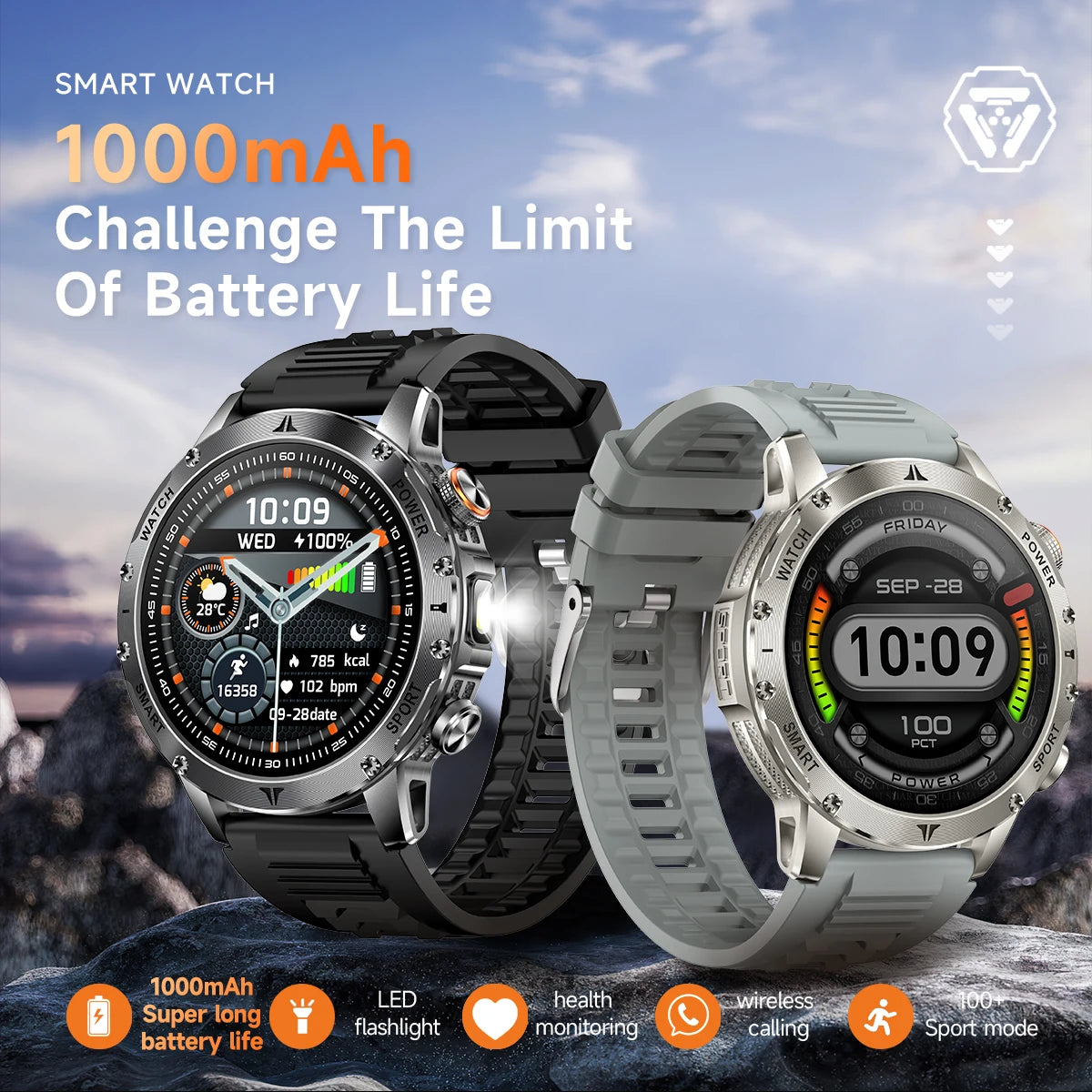 Militaire 1000mAh grande batterie montre intelligente numérique Bluetooth appel sport Smartwatch électronique montres pour homme Android 2026 nouveau