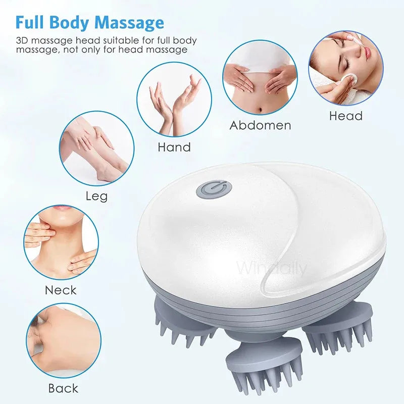 Masseur Électrique Cuir Chevelu Windaily — 4 Têtes, 3 Modes, IPX6 & Rechargeable