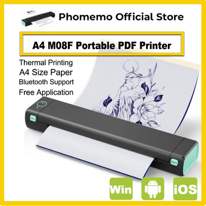 Phomemo M08F imprimante thermique A4 sans fil Bluetooth, étiqueteuse Portable pour l'expédition au bureau à domicile, Compatible iOS Android PC