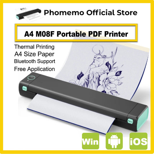 Phomemo M08F imprimante thermique A4 sans fil Bluetooth, étiqueteuse Portable pour l'expédition au bureau à domicile, Compatible iOS Android PC