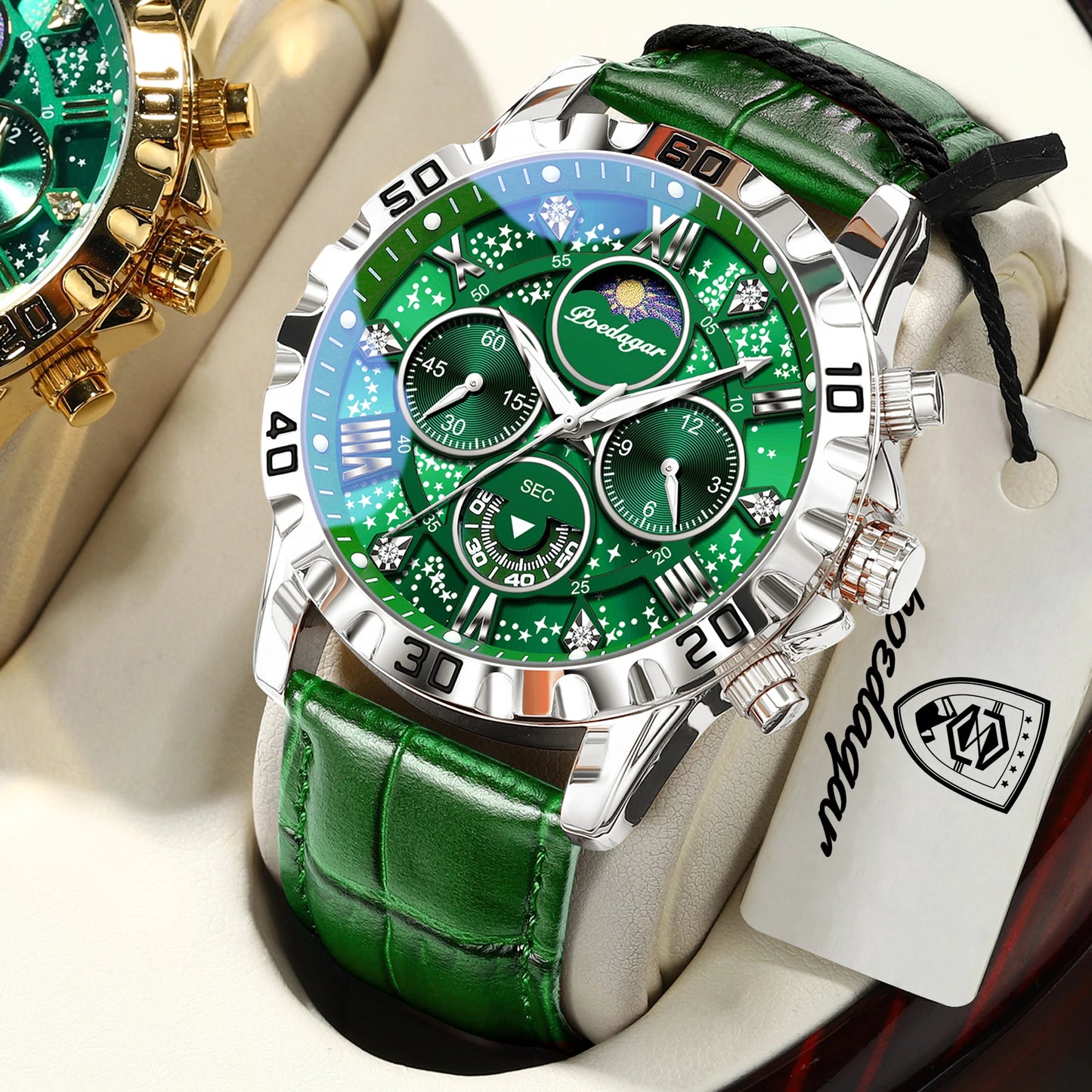 Montre Quartz Luxe Homme POEDAGAR 973 — Chronographe Lumineux, Verre Saphir, Bracelet Cuir, 3 ATM, 7 Coloris | TechNova X