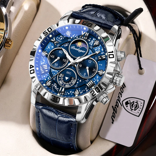 Montre Quartz Luxe Homme POEDAGAR 973 — Chronographe Lumineux, Verre Saphir, Bracelet Cuir, 3 ATM, 7 Coloris | TechNova X